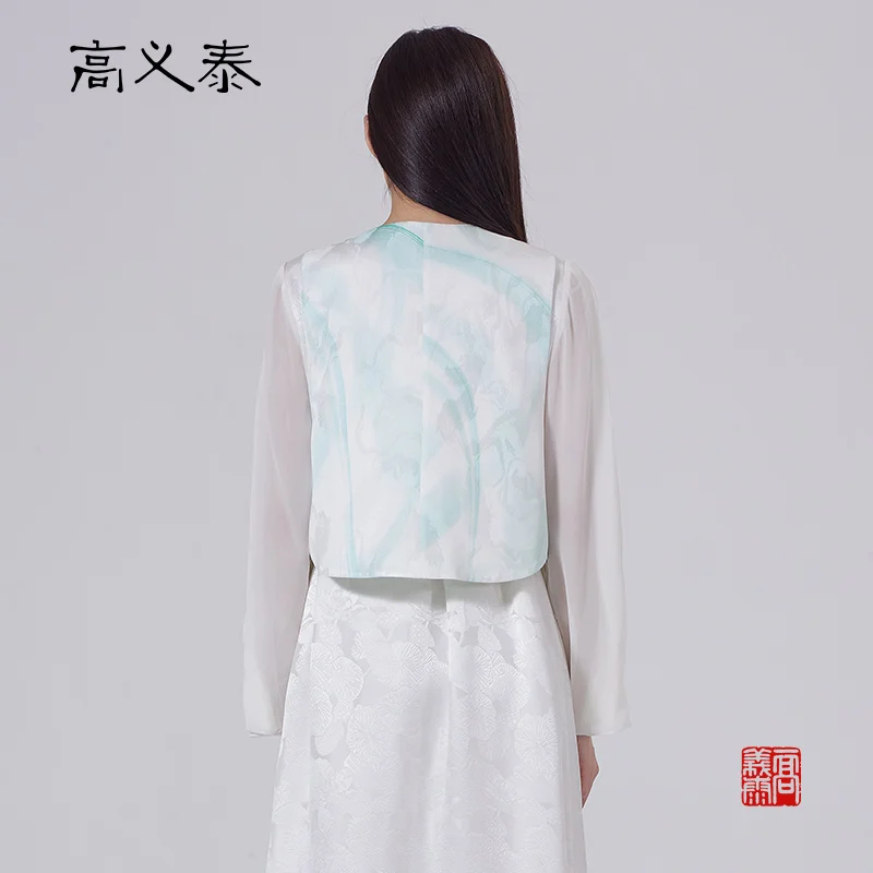 Gao Yitai silk jacquard print twist 29 mmi pearl buckle jacketWY157
