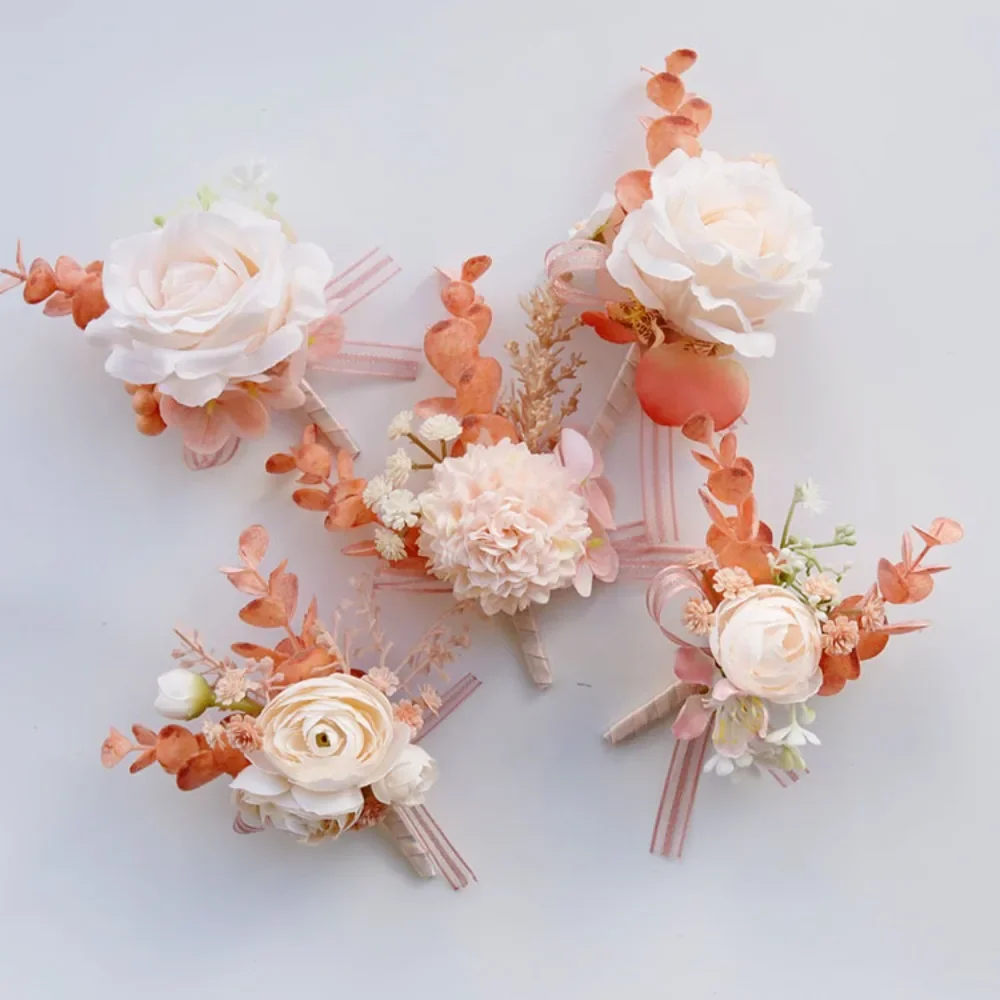 Exquisite Artificial Flowers Groomsman Boutonniere Accessories Marriage Wrist Corsage Bridesmaid for Wedding