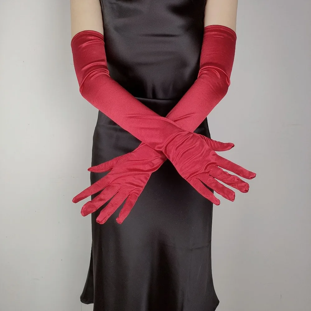 Women's Elegant Long Satin Glove Candy Color Elastic Photograph Party Glove Female Spring Summer 55CM Sunscreen Driving Glove