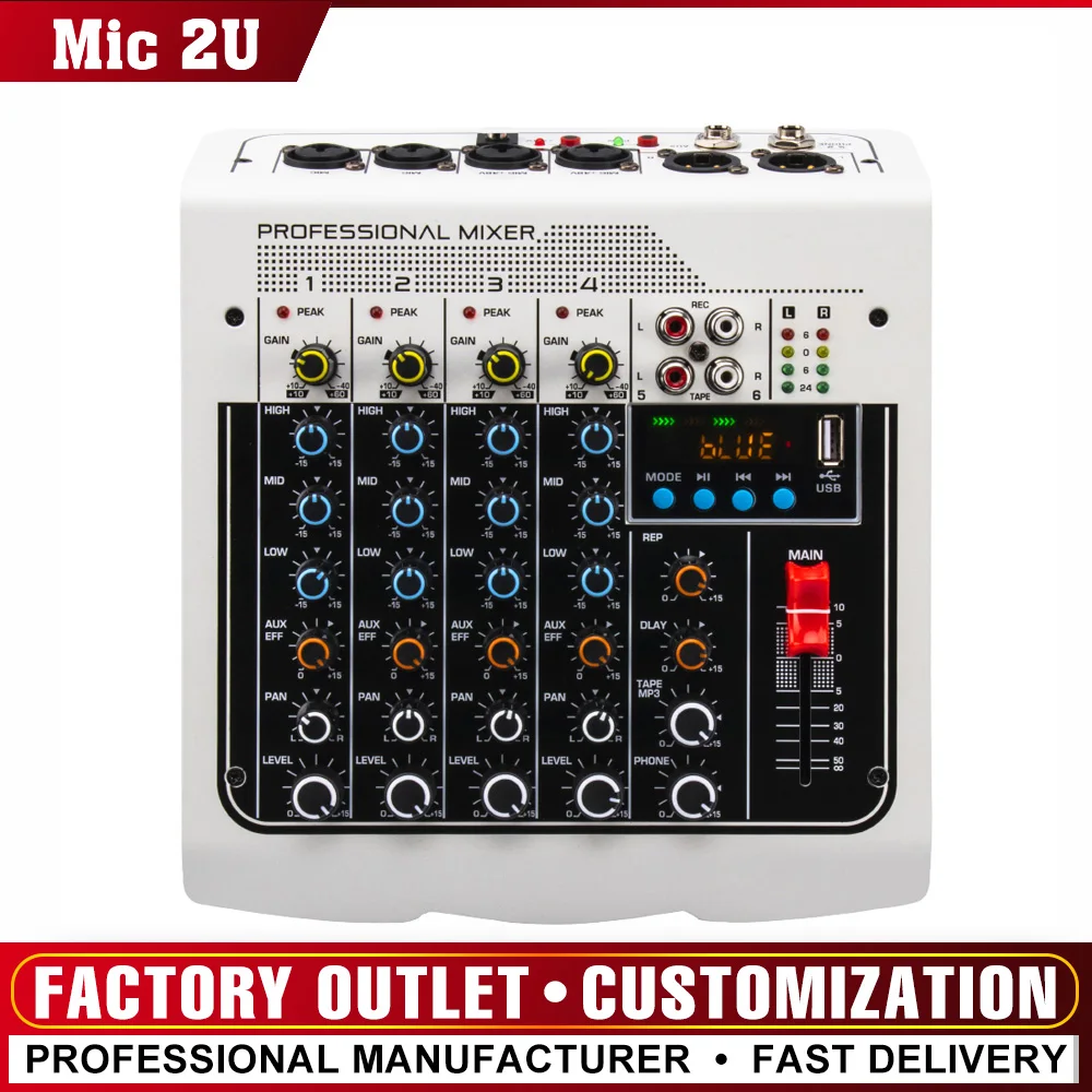 

Professional 6 channel mixer USB interface console mixer mixer with reverb delay effect +48V phantom power sound mixer MIX400