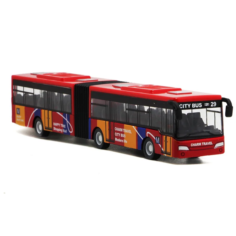 Double Section Elongated Bus Simulation Alloy Car Model with Rebound Force for Boys Toy Vehicle Collection