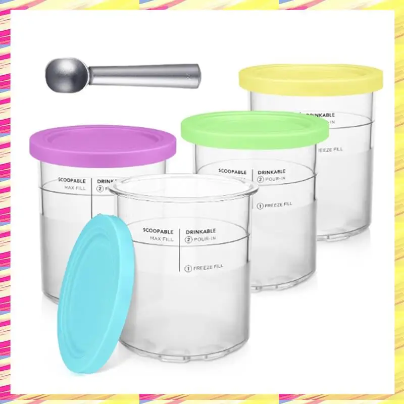 

ABJJ 4 PCS Ice Cream Pints Containers 24 Oz Replacement For Ninja Creami Deluxe NC500 Series NC501 Ice Cream Makers Reusable