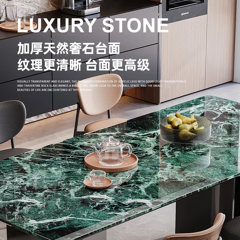 Light luxury universe gold natural luxury stone rectangular dining table 2m dining table haute couture large villa furniture