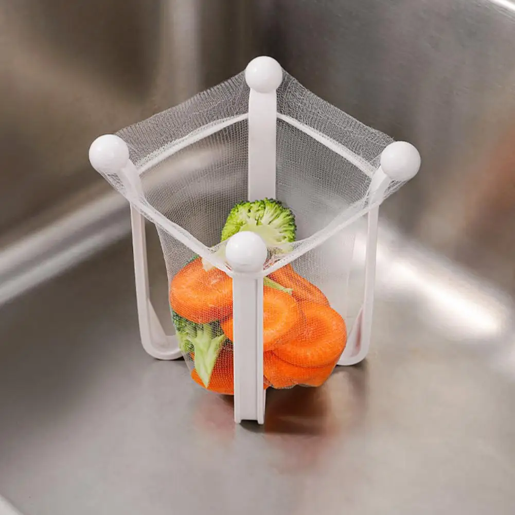 Kitchen Sink Strainer with Basket Holder Sink Drain Strainer Filtering Mesh Bags Kitchen Sink Holder Filter Foldable Rack