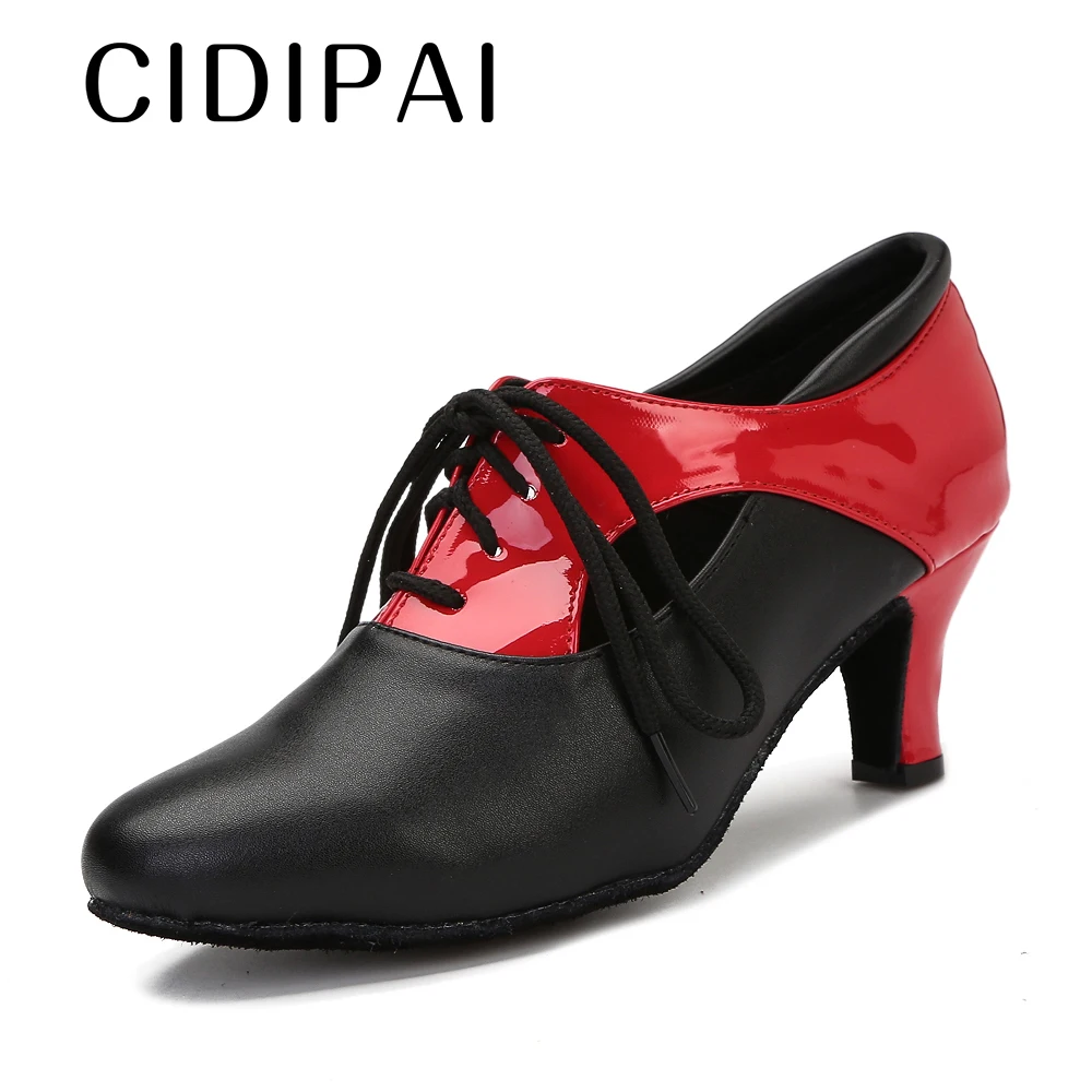 

CIDIPAI Latin Dance Shoes For Women Girls Modern Tango Waltz Shoes Soft Soles Ballroom Shoes 5CM Heel Red Dance Sneakers