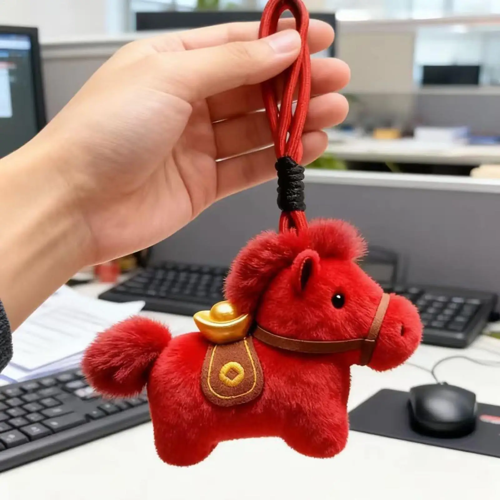 

Horse Plush Keychain Chinese New Year Red Pendant Soft Animal Keyring Collectible for Kids Adults Lovers Family Friends Gift