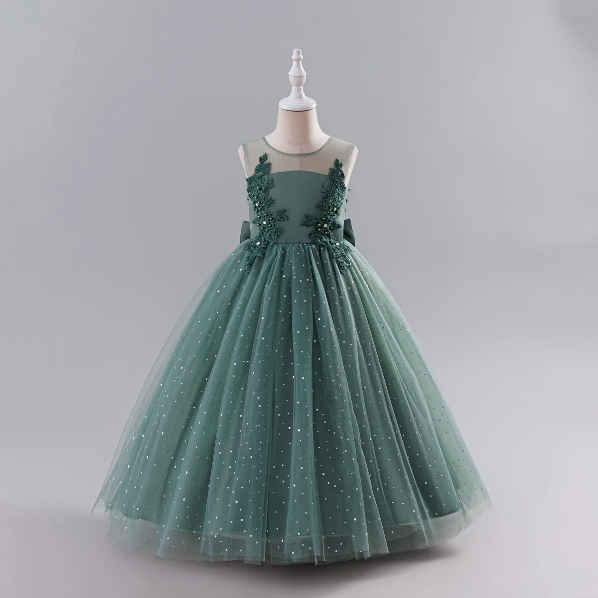 HETISO Elegant Dress for Girls Tulle Long Children's Piano Performance Ball Gowns Flower Girl Outfit Costume 3-10 Years