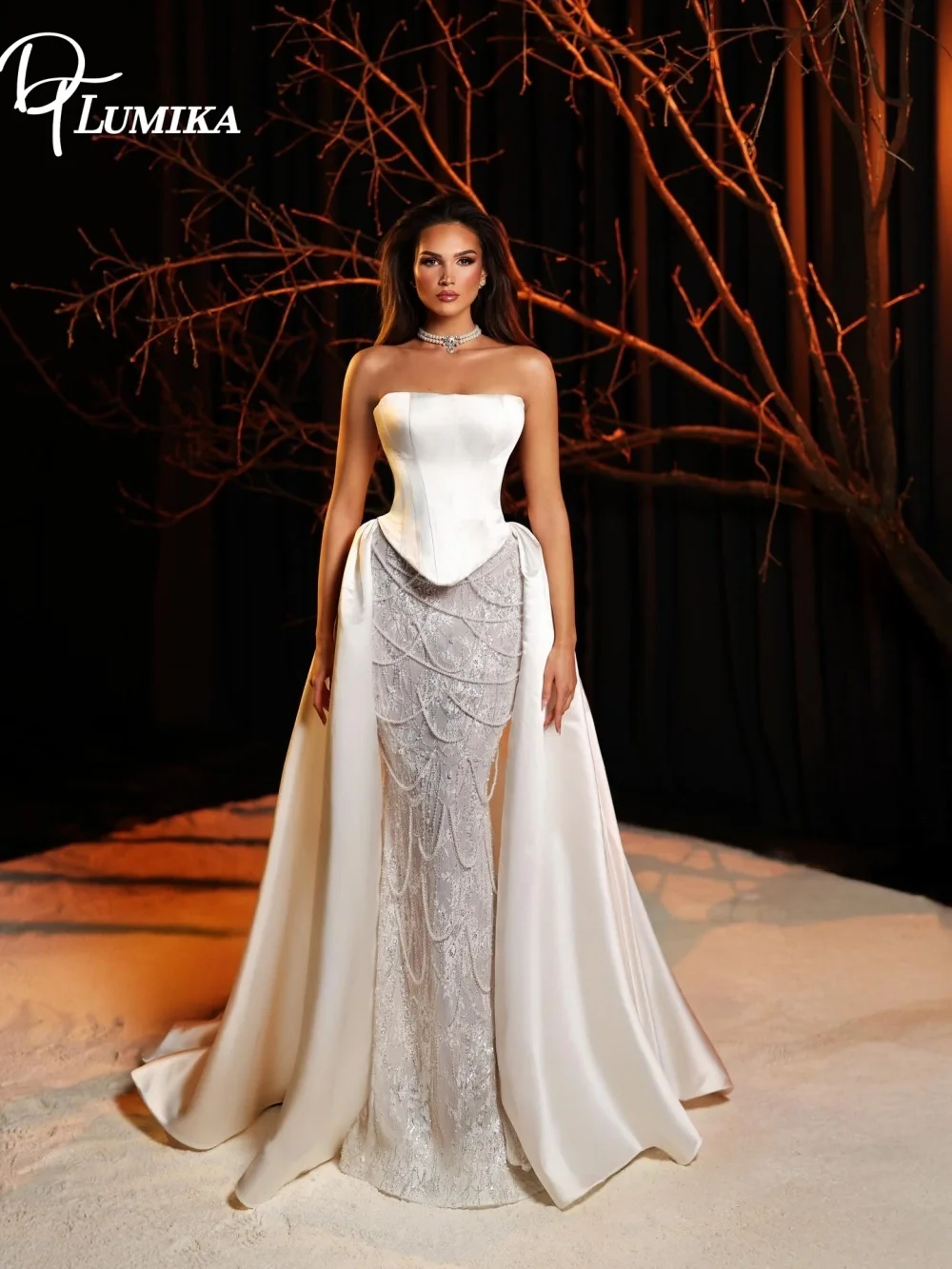

Lustrous Beaded Lace Wedding Dress Opulent Strapless Corset Bridal Gown For Bride Customized Overskirt Mermaid Vestido De Novia