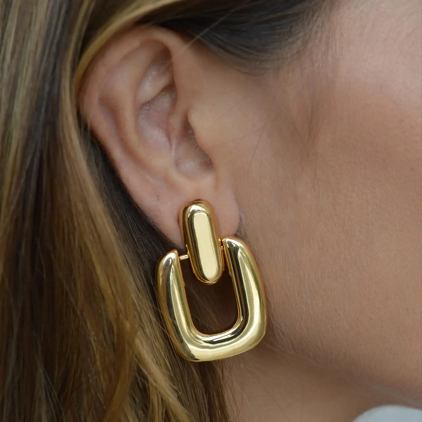 Stainless Steel Hollow Chunky U-shape Ear Stud Minimalist Square Geometric Larger Dangle Earring Statement Jewelry Gift Stylish