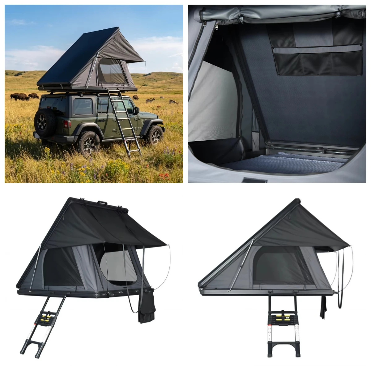 

4 Person Rooftop Tent Spacious Aluminum Honeycomb Shell Eco-Friendly SUV Four-Season Camping Tent W/ 3000mm Waterproof Fabric