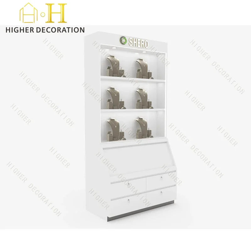 custom.Traditional Wooden Display Stand Jewelry Display Cabinet With Multiple Tiny Drawers and a Glass Countertop Antique Je