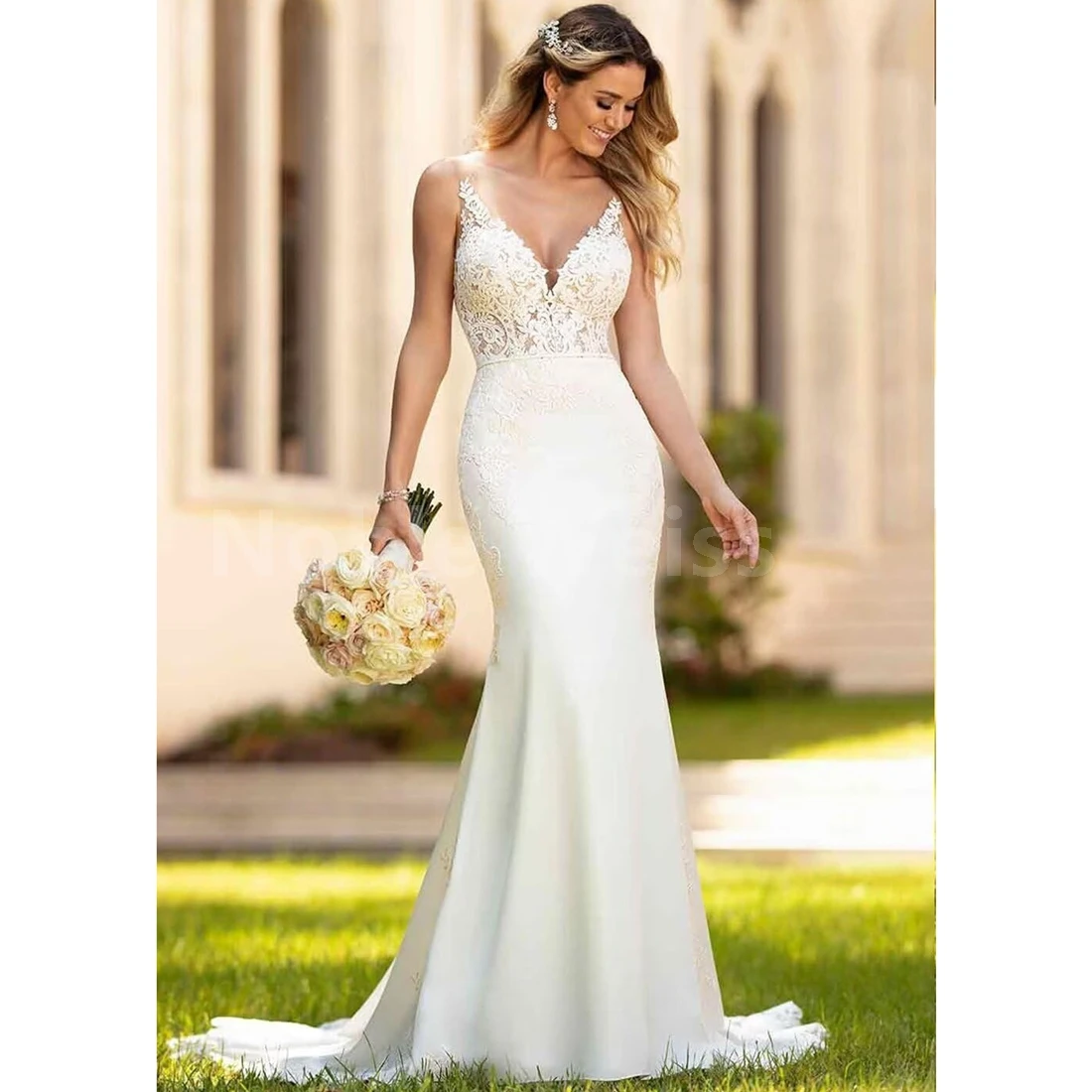 

Stunning Mermaid Wedding Dresses with Soft Satin Brush Train Backless Design Customized