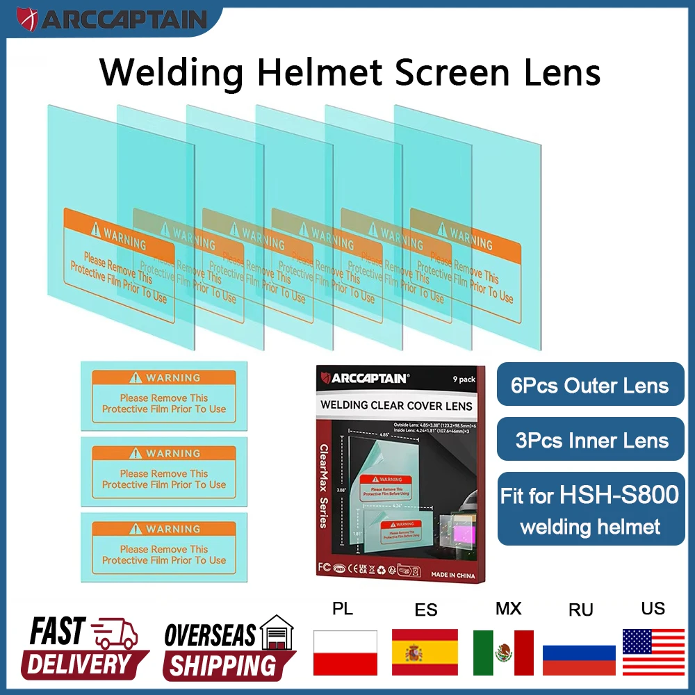 ARCCAPTAIN 6Pcs Normal Viewing Screen Outer Replacement Lens and 3Pcs Inner Replacement Lens for Welding Helmet