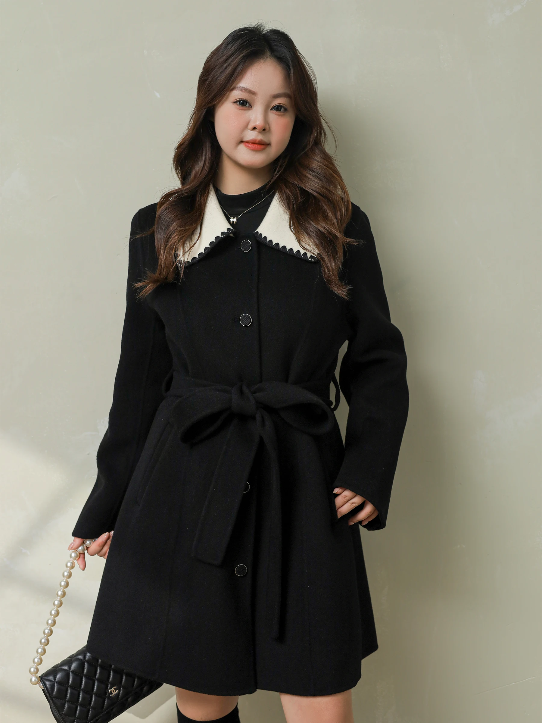 

Теплое шерстяное пальто DM00 для полных женщин, осеннее, для повседневной носки, с вышивкой, длинное, для фигуры типа «груша»