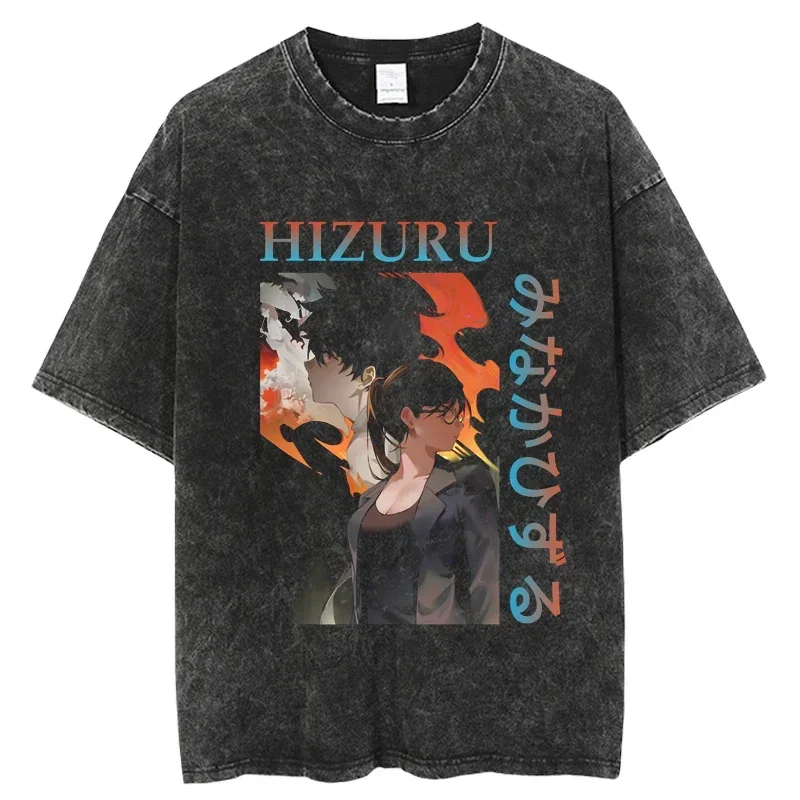 Summer Time Rendering Wholesale Hip hop Streetwear Anime Cartoon Washed Tee Shirts Men Harajuku Casual Short Sleeve Tshirt