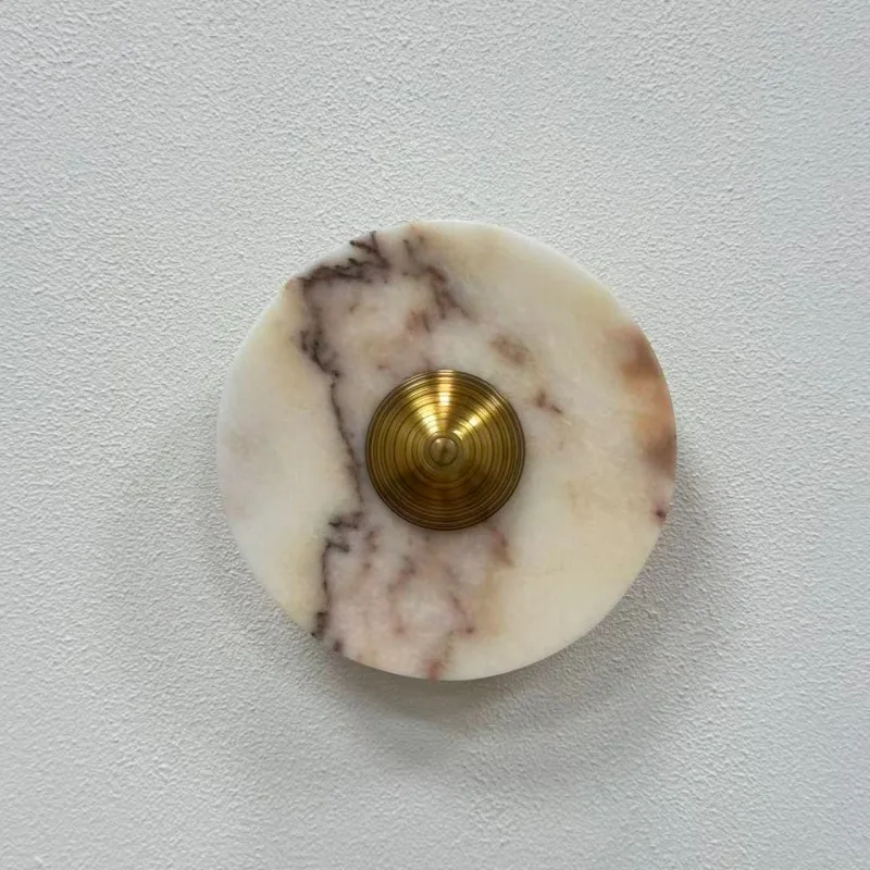 Nordic Minimalist Smoke Pink Natural Marble Wall Lamp Designer Sconce for Hotel Villa Living Room