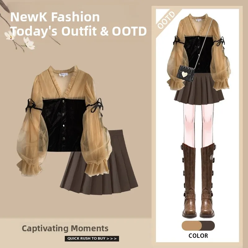 

Утягивающий клетчатый комплект и юбка, весна-лето, новый модный комплект Personali, одинаковый комплект из плиссированной юбки, комплект из двух предметов