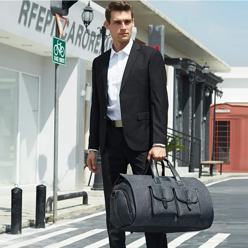 Large Capacity Men Business Travel Bag Fashion Handheld Shoulder 2 in 1 Garment Bag Waterproof Portable Fitness Sport Duffle Bag