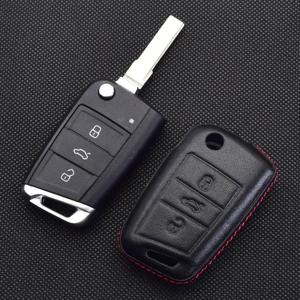 Leder Auto Schlüssel Fall Schlüsselbund Für VW Volkswagen Golf MK7 GTI Tiguan Jetta Sitz Skoda Klapp Fernbedienung Fobs Schutz Abdeckung – Detail 7