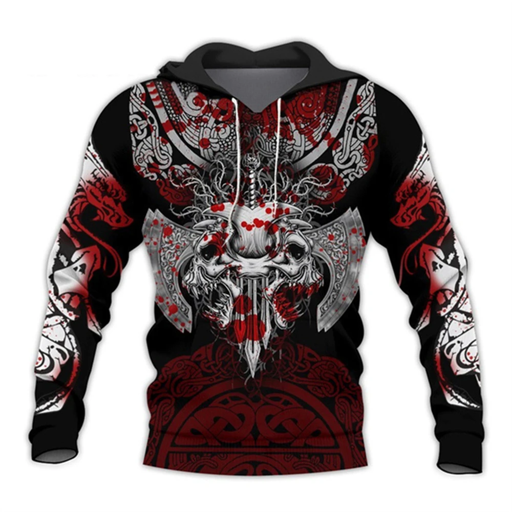 

New Viking Mythology Hoodie for Men's 3D Print Vintage Style Long Sleeve Top Oversized Hip Hop Pullover Clothes for Men Clothing
