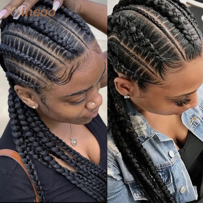 Incoo Synthetic Braided Wigs Double Dutch Cornrow Braids Full Lace Wigs Black Wig Women Goddess Hair Knotless Box Braiding