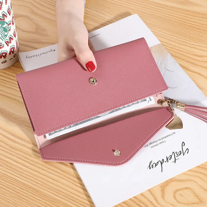 Envelope Design Women PU Leather Long Wallet Tassel Large Capacity Female Purse Bag Clutch Multiple Slots for Money Coin Photo