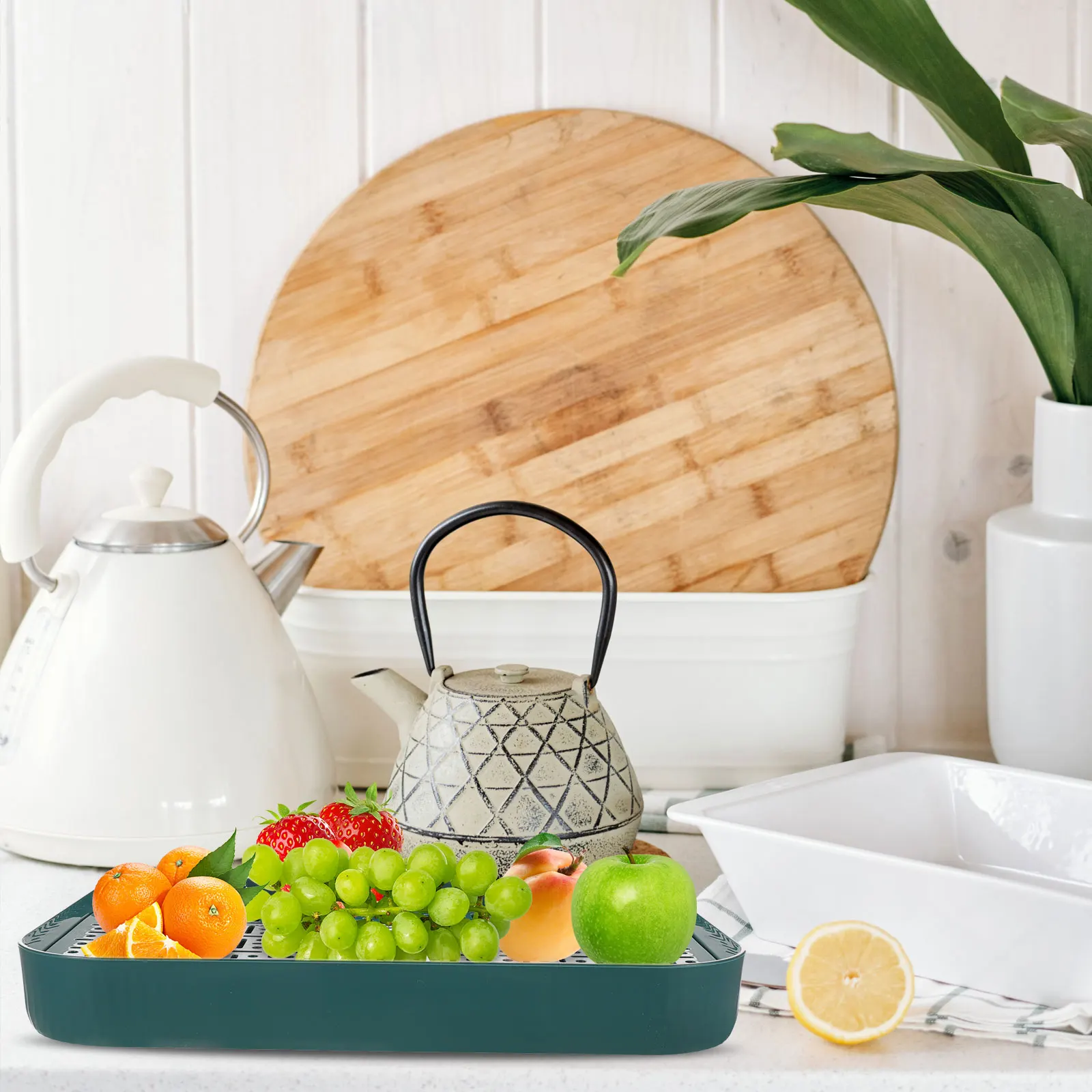 

Fruit Draining Tray Premium Multi-Use Tea Serving Plate Household Kitchen Drain Board For Fruits Vegetables Drying Compact