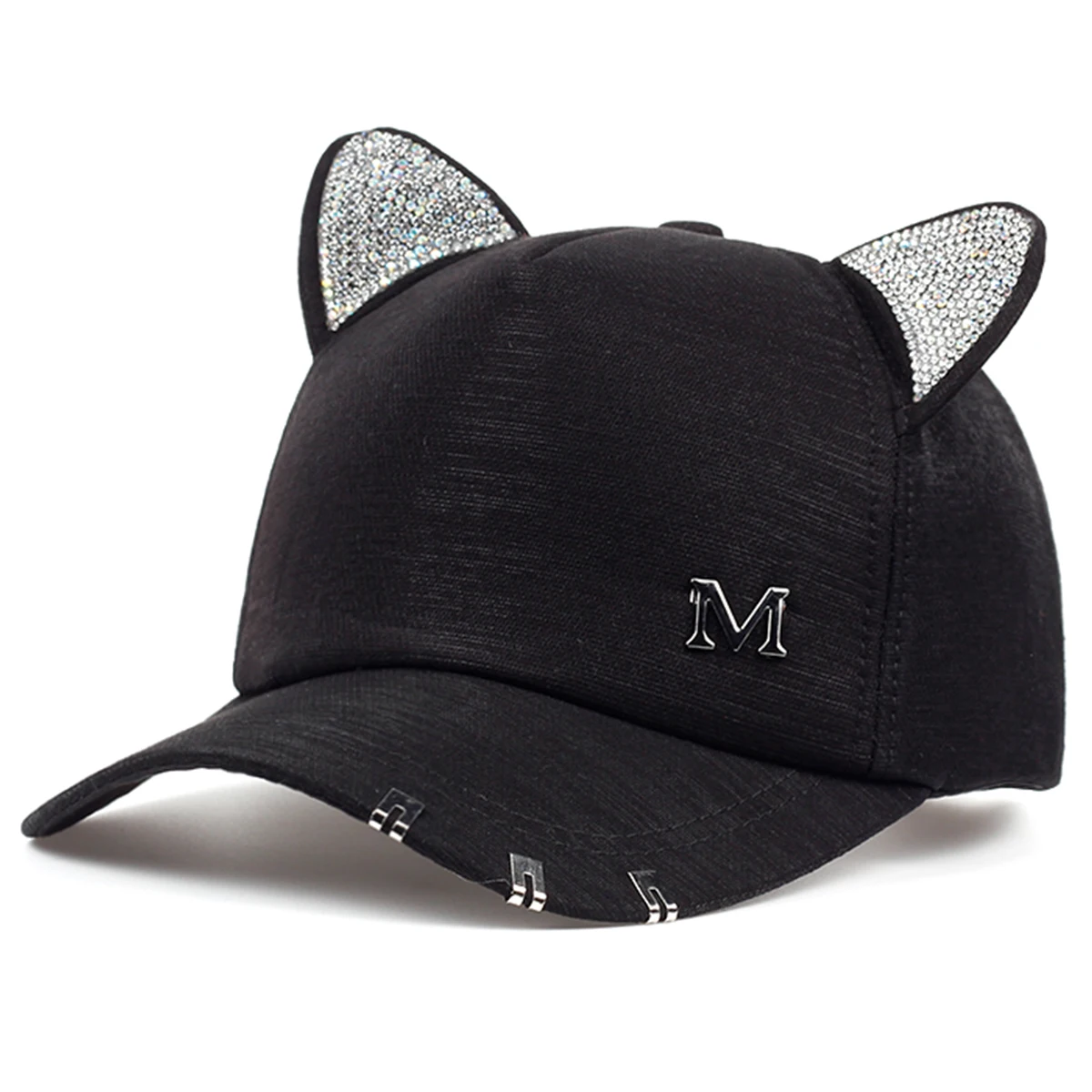 Unisex Cute Cat Ears M Label Baseball Caps Spring Autumn Outdoor Adjustable Casual Hats Sunscreen Hat