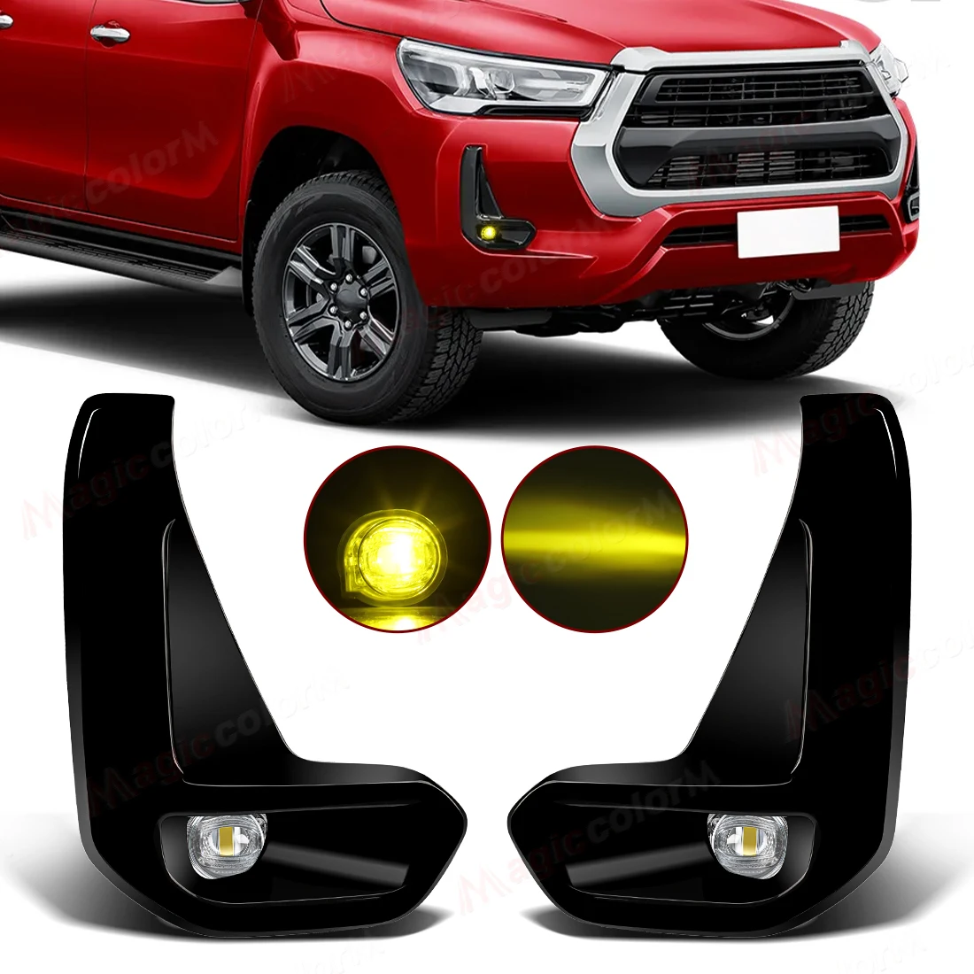LED Yellow White Foglamp Headlight For Toyota Hilux Revo 2020 2021 2022 Car Fog Light Assembly With Cover Wires Switch Accessori