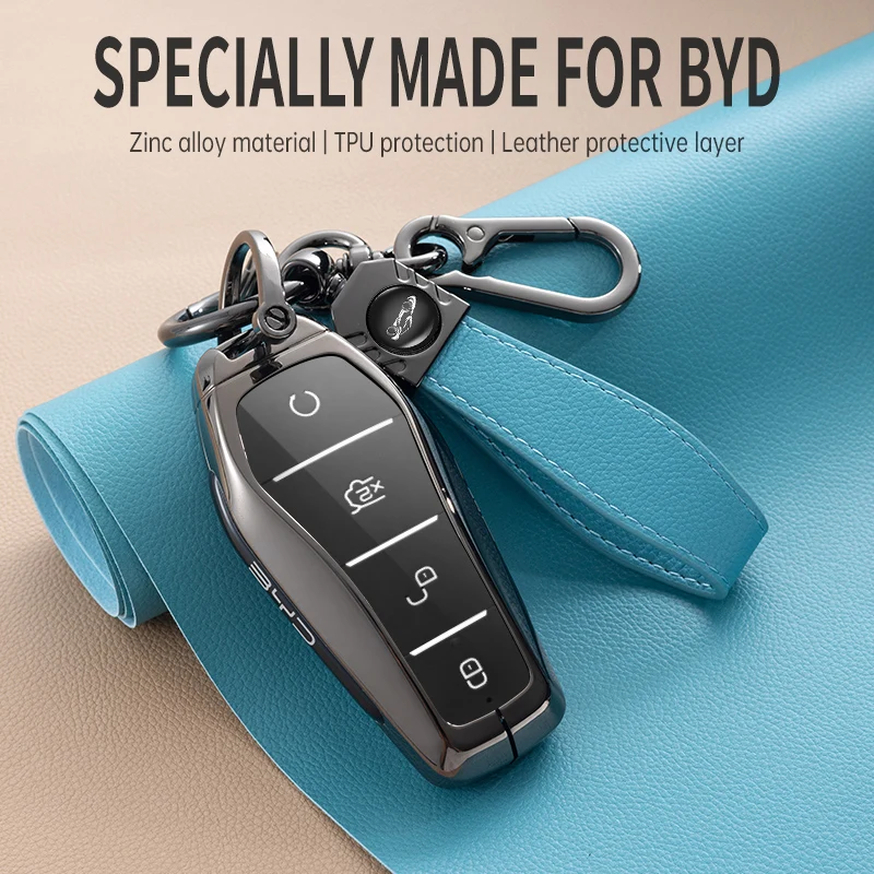 

Car Zinc Alloy Key Case Cover Holder For BYD Qin Plusdmi Atto 3 Han EV Dolphin 4 Buttons Key Protective Auto Decoration Parts