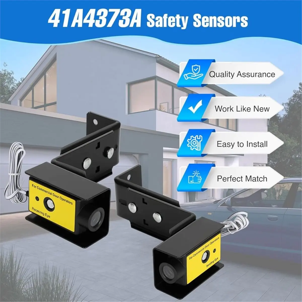 41A4373A Garage Door Safety Sensor with Bracket for for Garage Door Opener, Sensors Beam Eyes