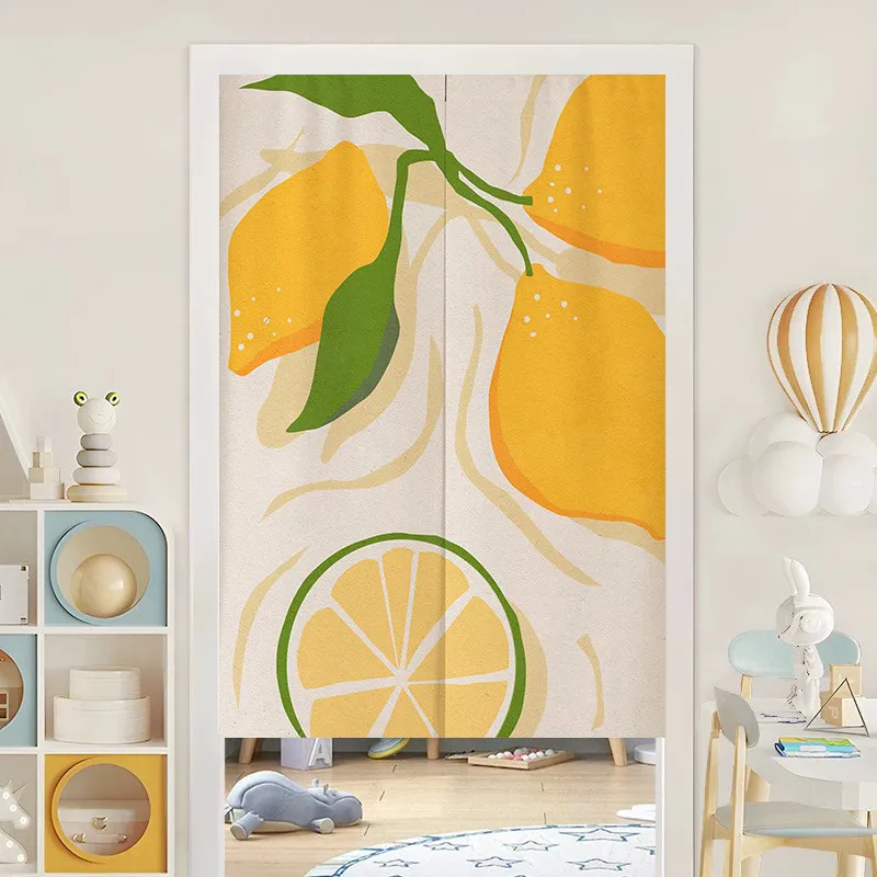 VIKAMA Lemon Black Cat Noren Door Curtain Cartoon Fruit Print Hanging Curtain Kids Bedroom Door Partition Ins Home Decor