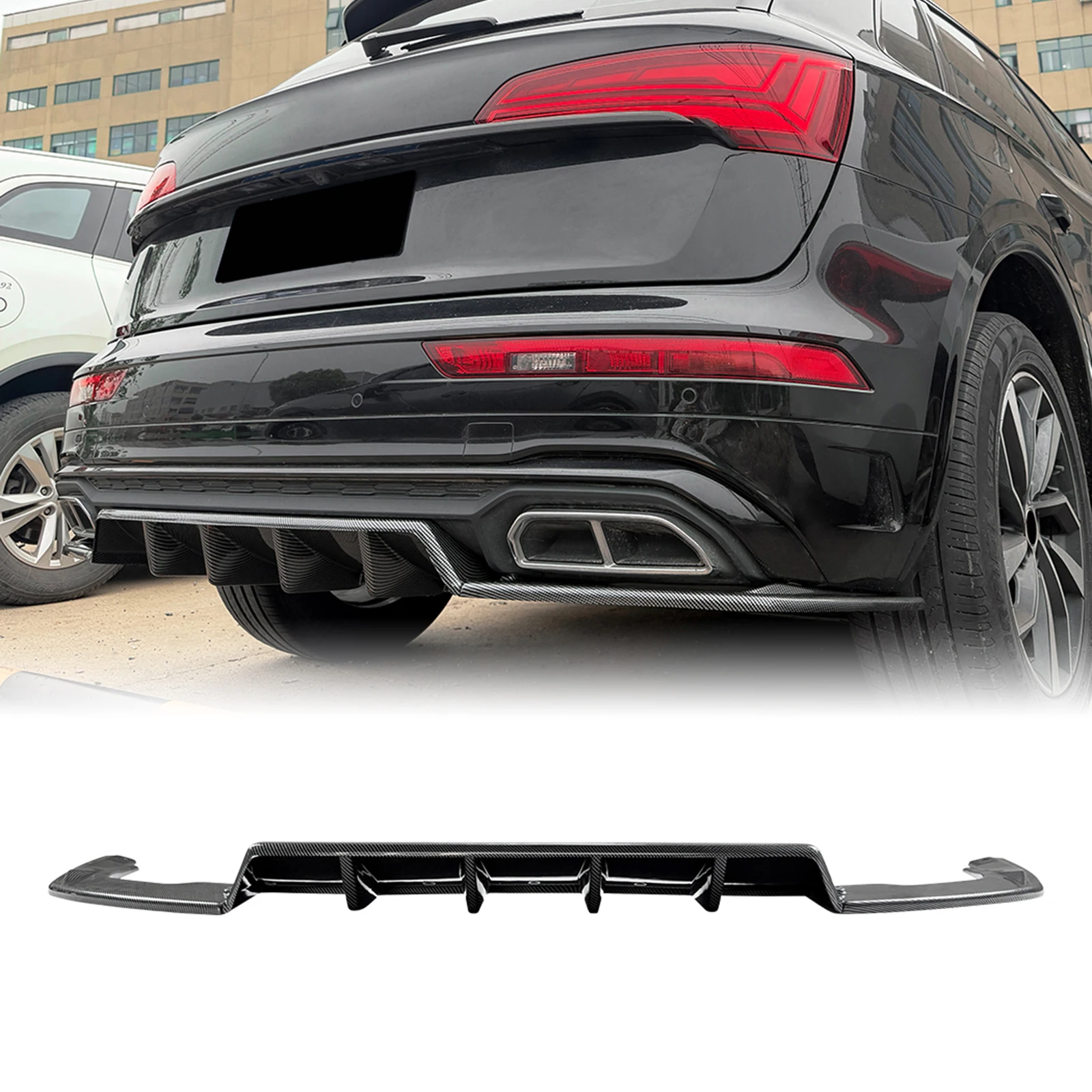 

For Audi Q5 FY Sline 2021-2024 Car Rear Bumper Lip Separator Diffuser Lip Lower Splitter Guard Gloss Black/Carbon Look Body Kit
