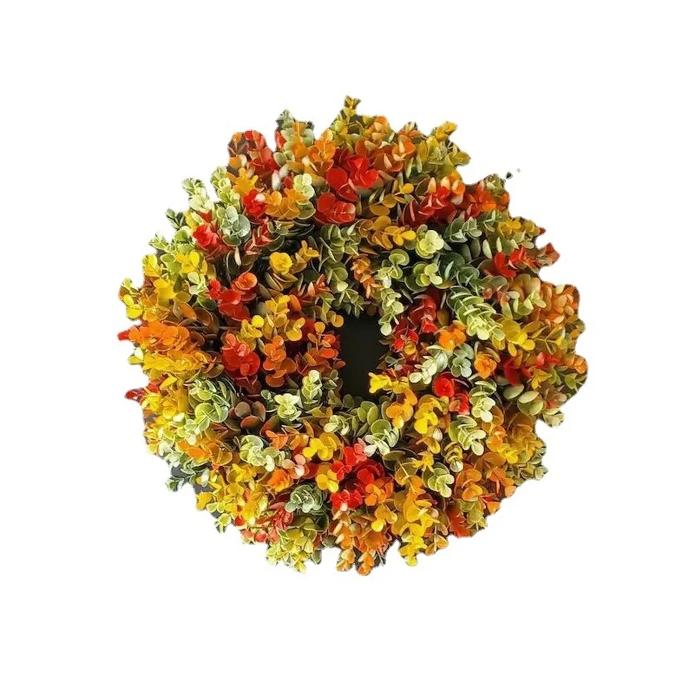 Autumn Harvest Wreath with Simulated Flowers for Door Hanging Cloth Material 30x30CM 0.42kg Festive Seasonal Decoration