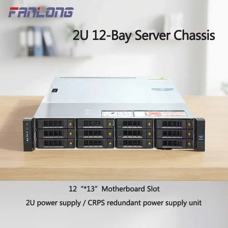 BOLRZO 2U 12-Bracket Rack Server Chassis with SAS Direct Backplane for Redundant Power Supply