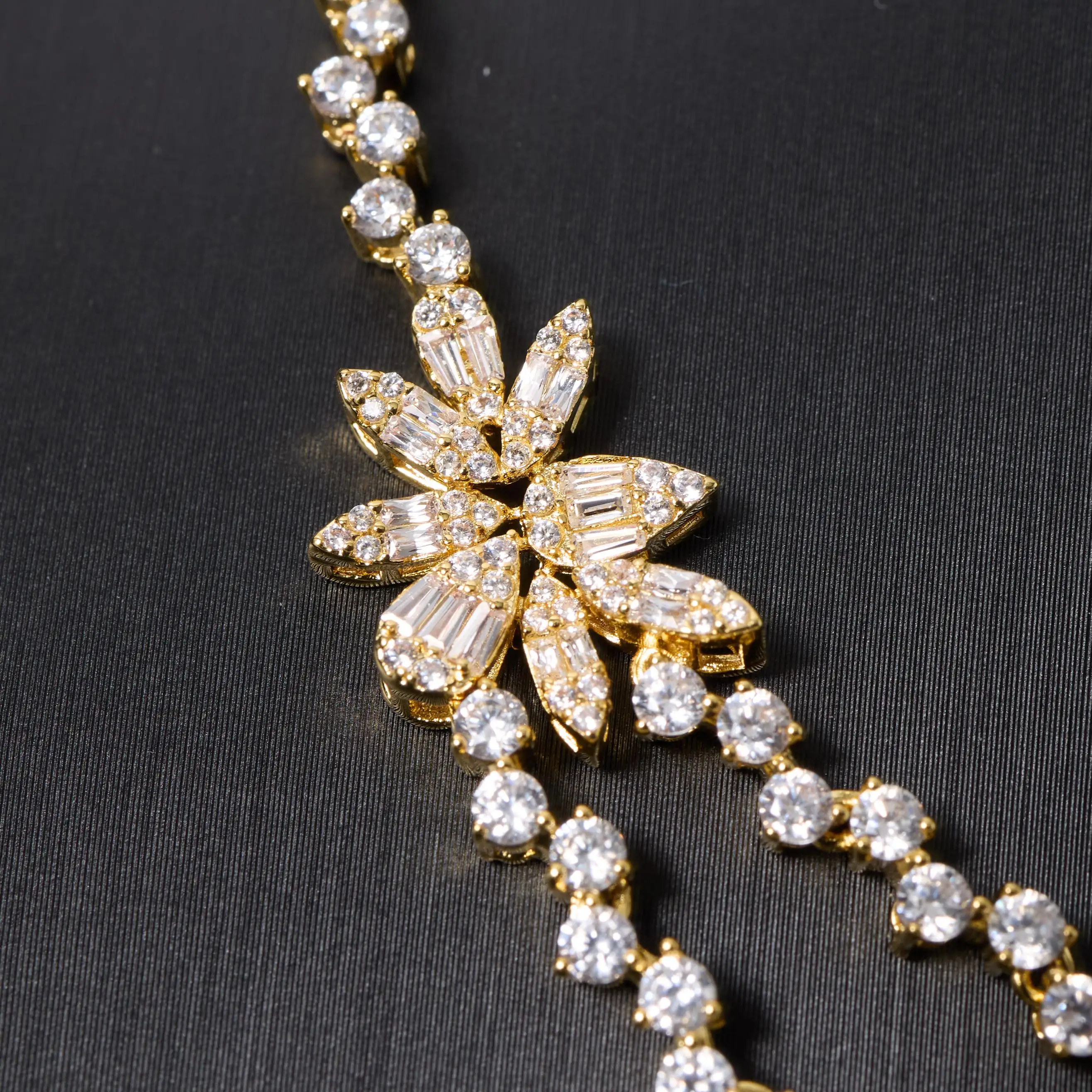 IN JEWELIFE Bridal Wedding Jewelry Set 4 Pieces Flower Marquise Cubic Zirconia Double Strand Necklace Long Tassel Earrings Brace