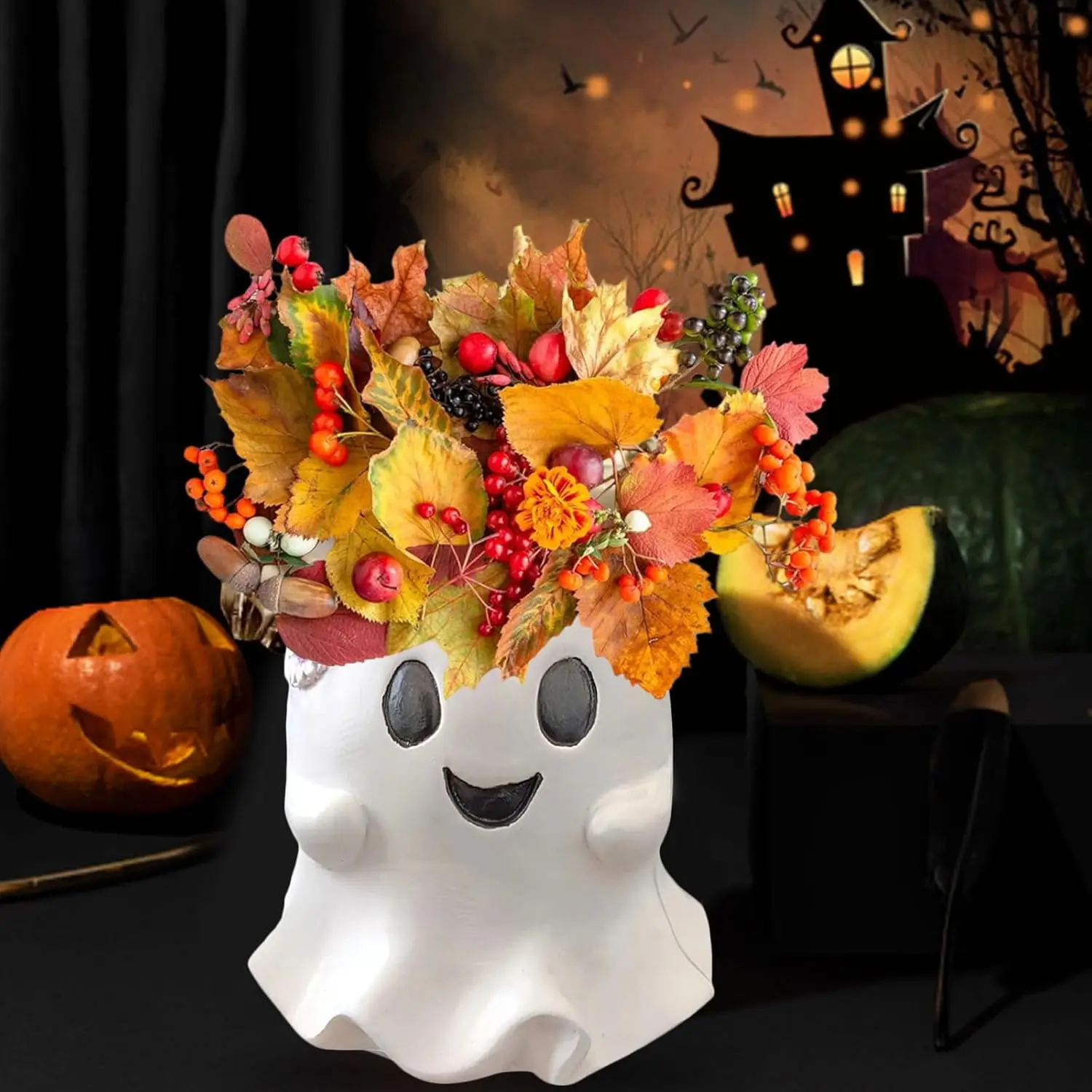 Halloween Treat Buckets, Ghost Bucket, Cute Ghost Snack Candy Bowl, Ghost Vase Decor, Resin Planter Flower Pot for Home Indoor O