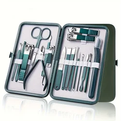 Kit profesional de cuidado de uñas de 7-18 piezas, juego de manicura y pedicura de acero inoxidable con estuche de viaje para aseo en movimiento