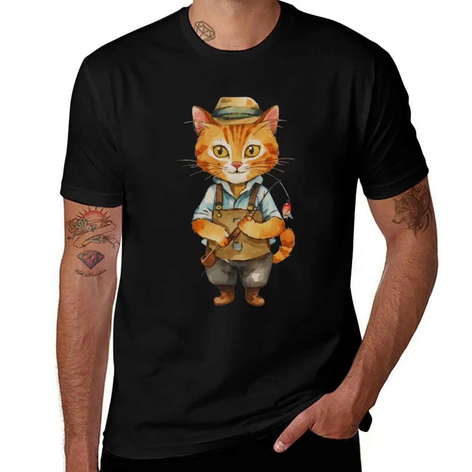 

Ginger cat as a fisherman T-Shirt clothes quick-drying anime shirt T-shirts oversize funny t shirts for men