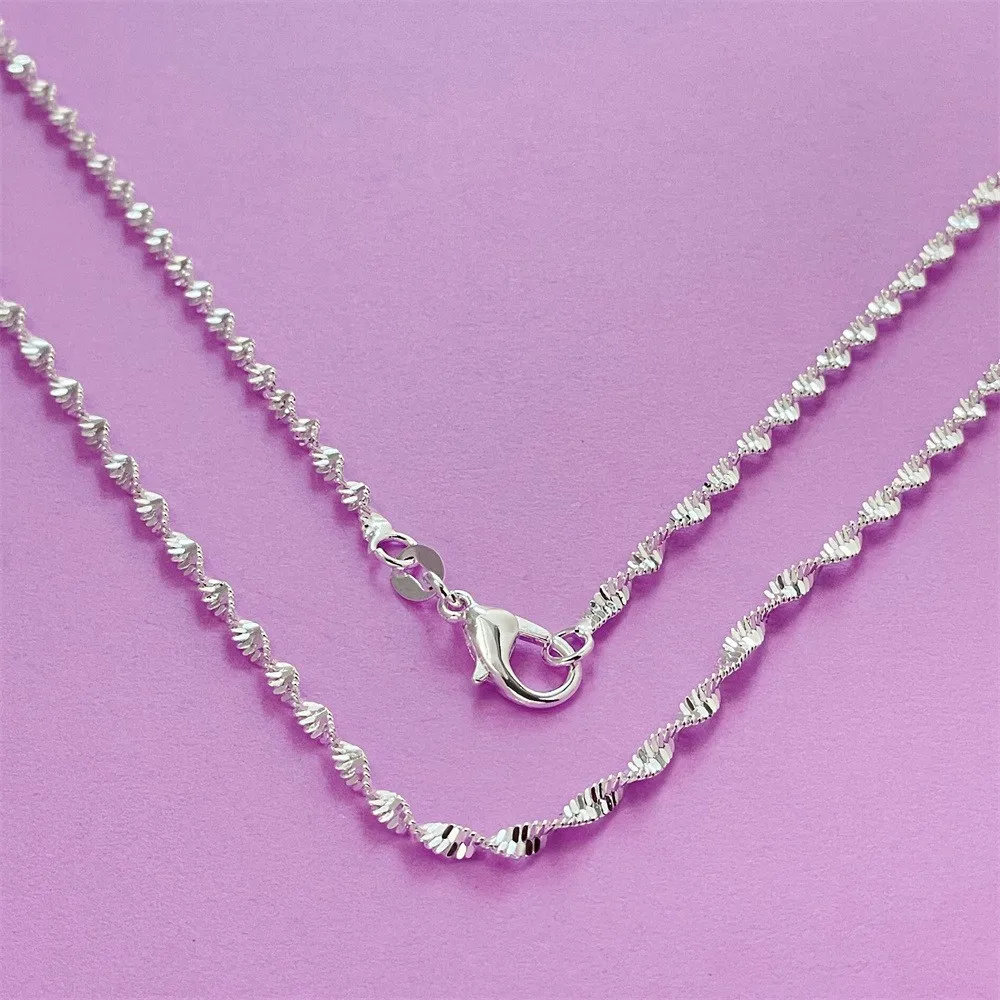Bonito collar de cadena lateral de Plata de Ley 925 de 40-75CM de largo y 2mm para mujer y hombre, joyería DIY a la moda para boda