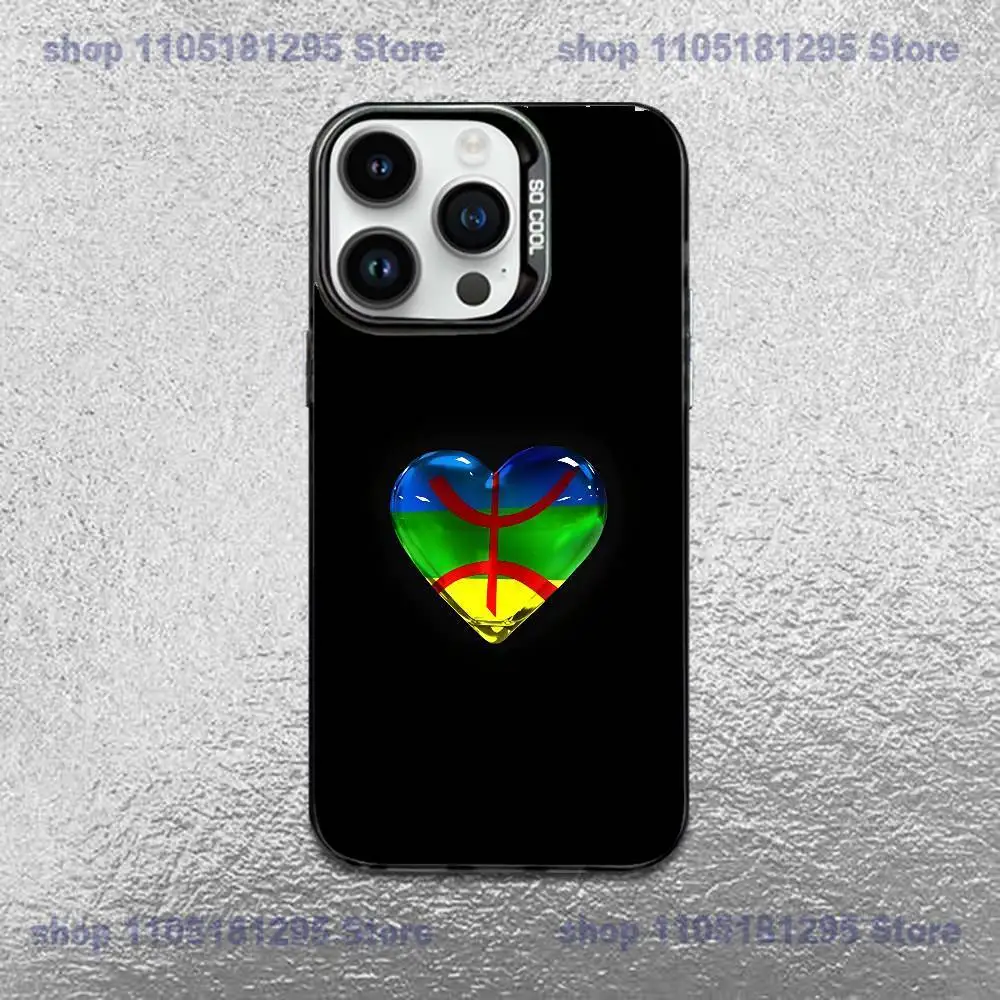 Amazigh Berber Vlag Telefoonhoesje Voor iPhone 17,16,15,14,13,12,11,X,Mini,Pro,E,MAX Zwart Snoep Matte Schokbestendige Cover
