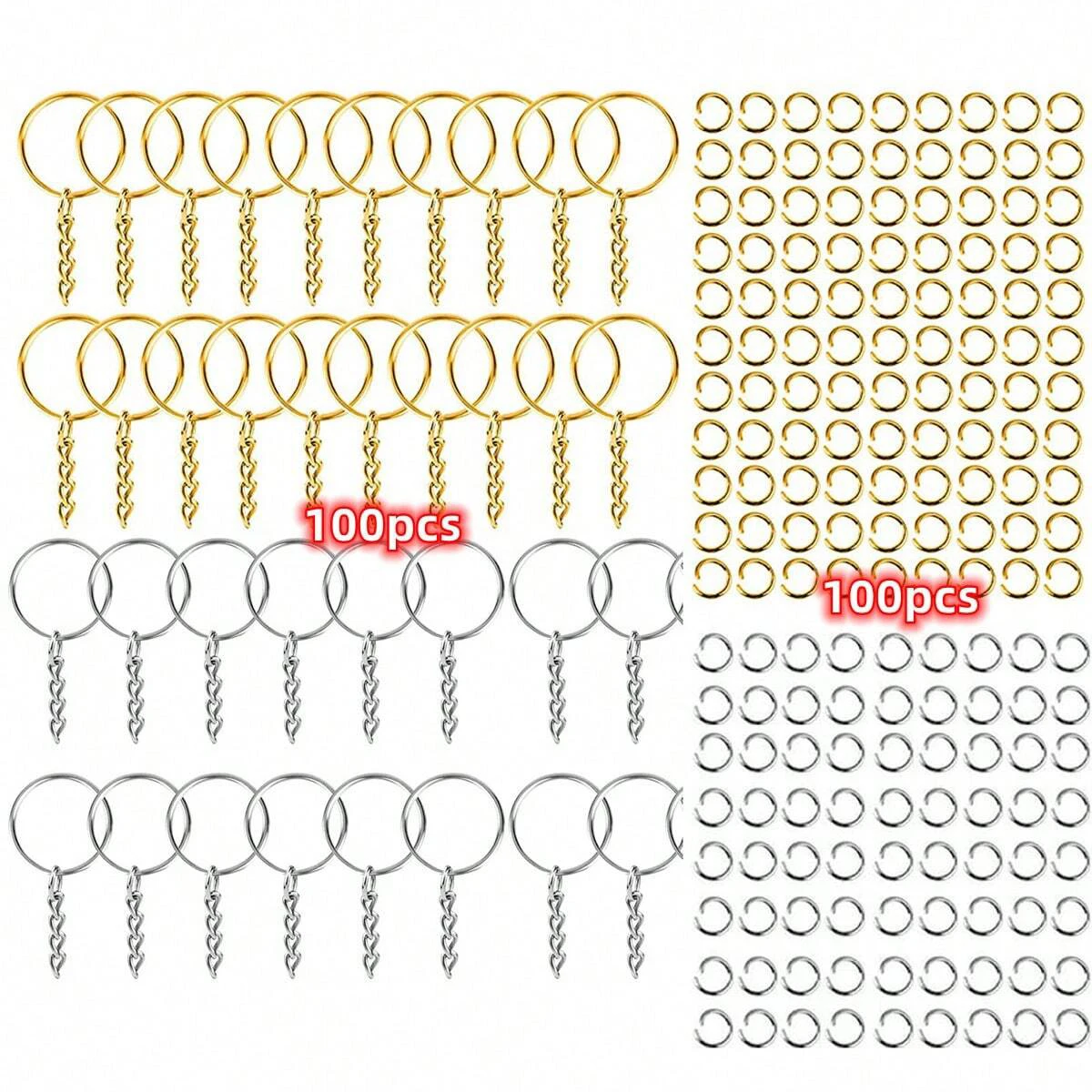 200PCS DIY Iron Keychains With Split Ring Link Silver Gold Color Pendants Holder Rings DIY Key Chains Making - view 6