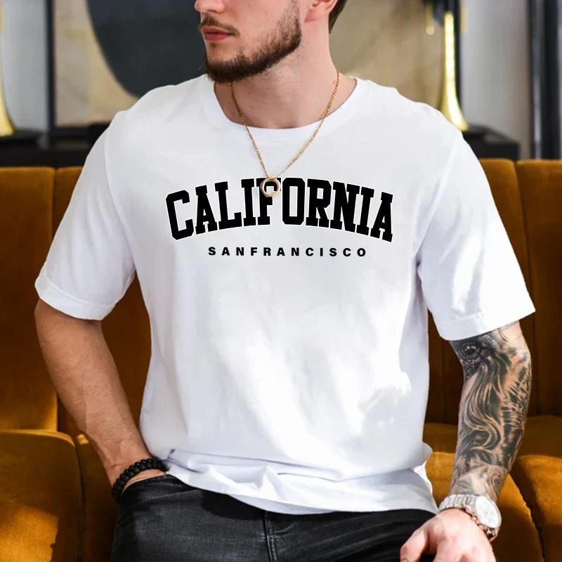 California Printed Men's 100% Cotton T-shirt Spring Summer Casual Fashion Streetwear Top Male Home Outdoor Comfortable Soft Tees