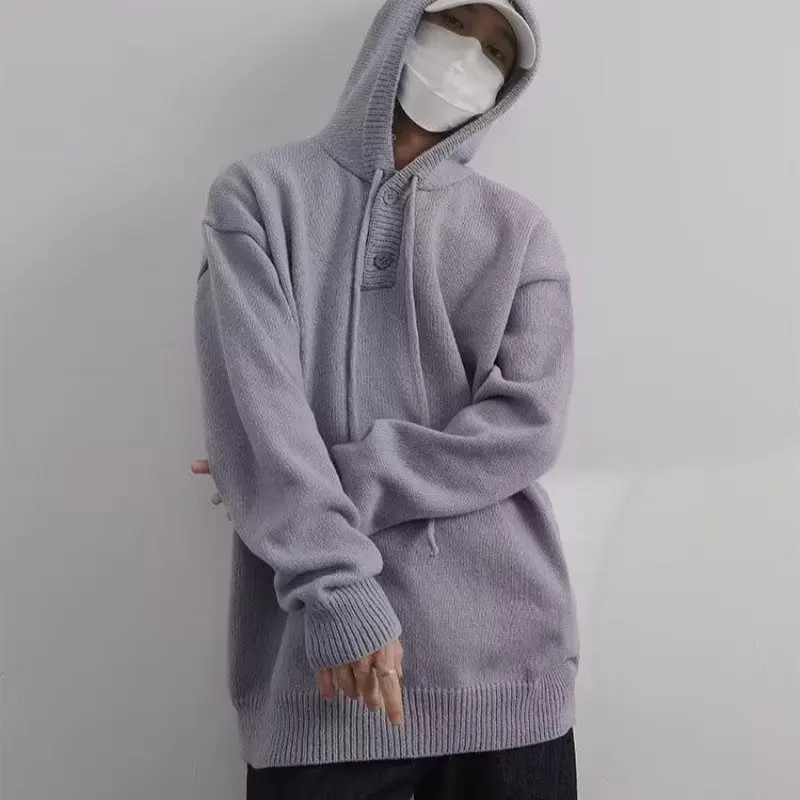 

Свободный мужской вязаный свитер, однотонный, оверсайз 300, осень-зима, модный бейсбольный воротник, длинный трикотаж све