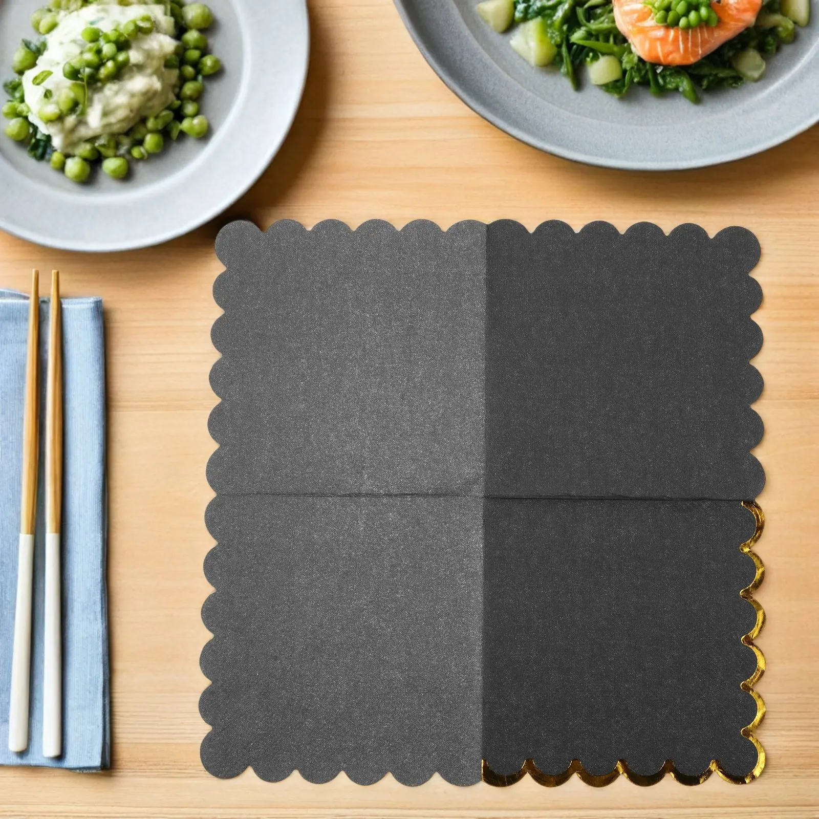 

60 шт. Элегантные одноразовые бумажные салфетки для вечеринок, 25x25 см, двухслойные, впитывающие, с фигурным краем, для дня рождения, свадьбы, чаепития