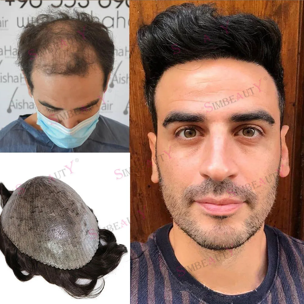 Perucas de toupee para homens, cabelo humano natural, perucas duráveis do sistema de pele completa, prótese capilar micropele, loiro marrom