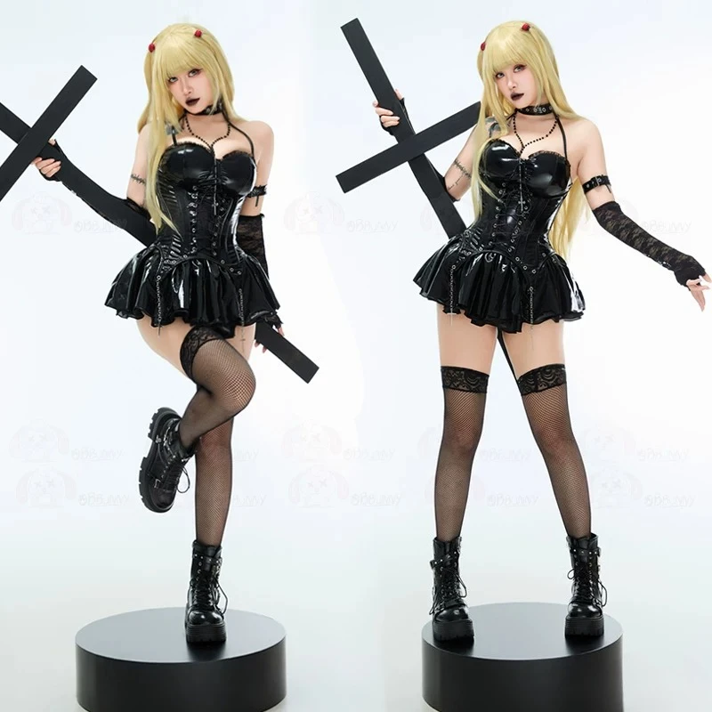Death Note Misa Amane Subculture Y2K Dark Gothic Little Leather Skirt Set Cosplay Costume Full Set for Women Halloween Comic Con view 6
