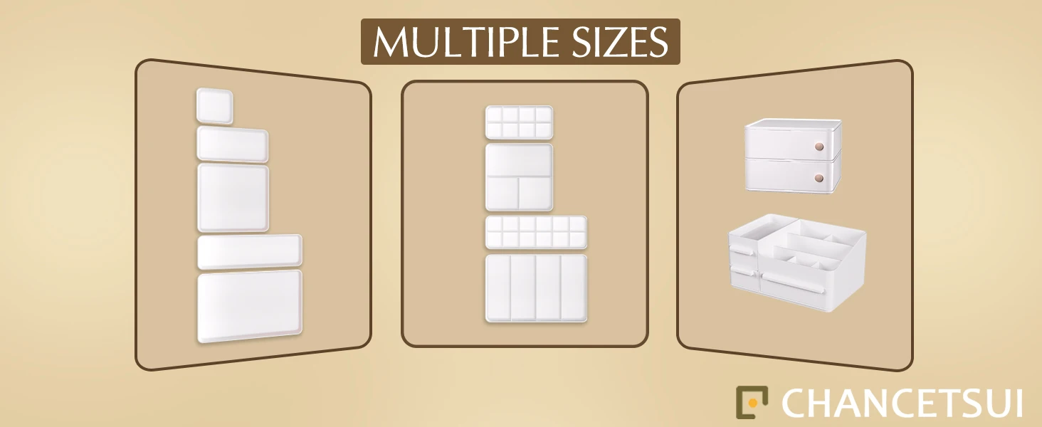 White Desk Drawer Organizer Trays: 9PC Shallow Vanity Bathroom Organizers