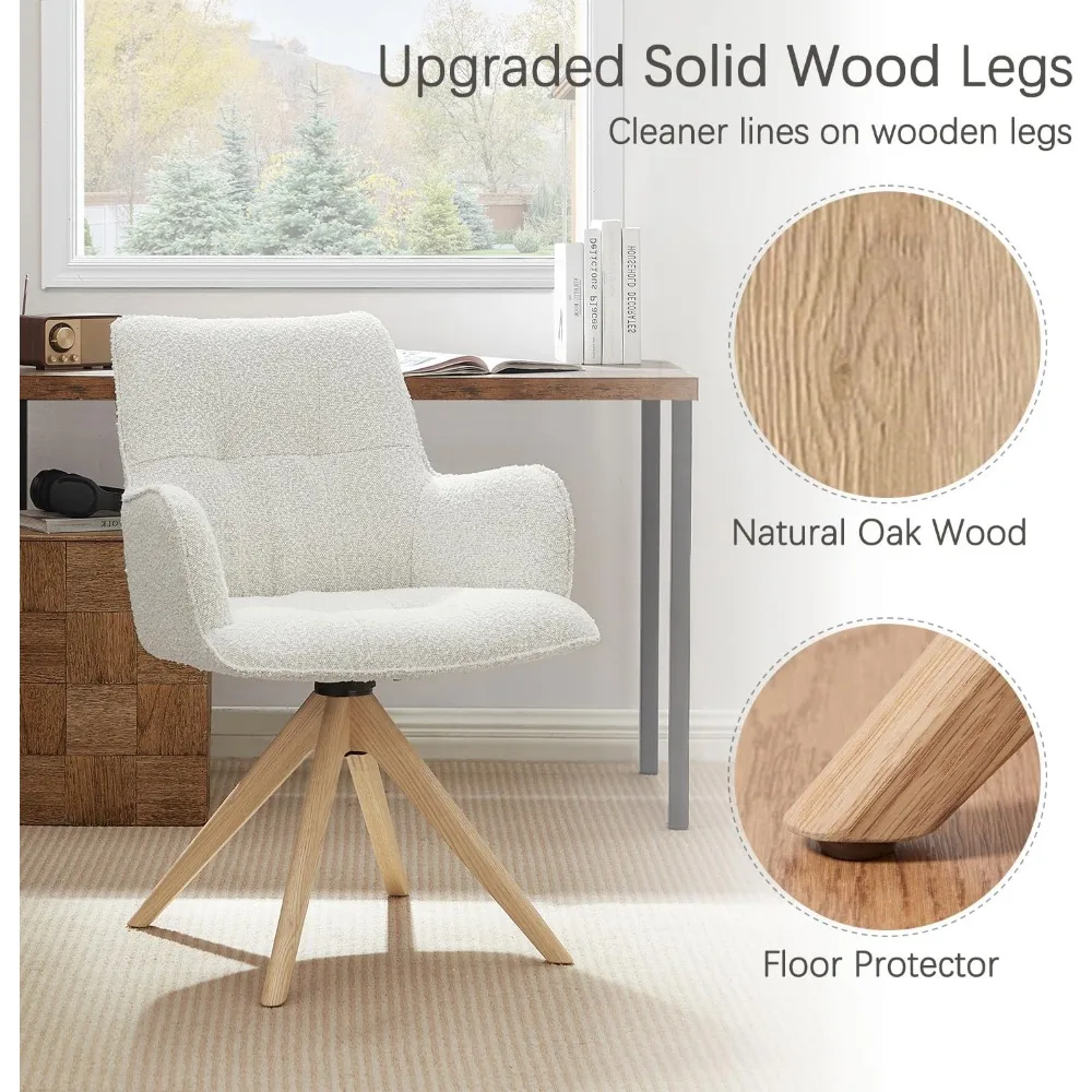 كرسي مكتب دوار Zouron بدون عجلات، كرسي مكتب منجد بأرجل من خشب البلوط، كرسي بذراعين حديث للمساحة الصغيرة، غرفة النوم #4