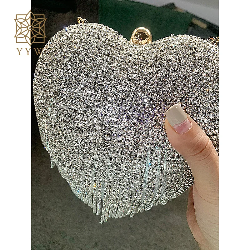 Luxury Heart Shape Bling Evening Bags Purses Clutch with Handle Women Wedding Party Engagemnt Birthday Handbag bolsa feminina